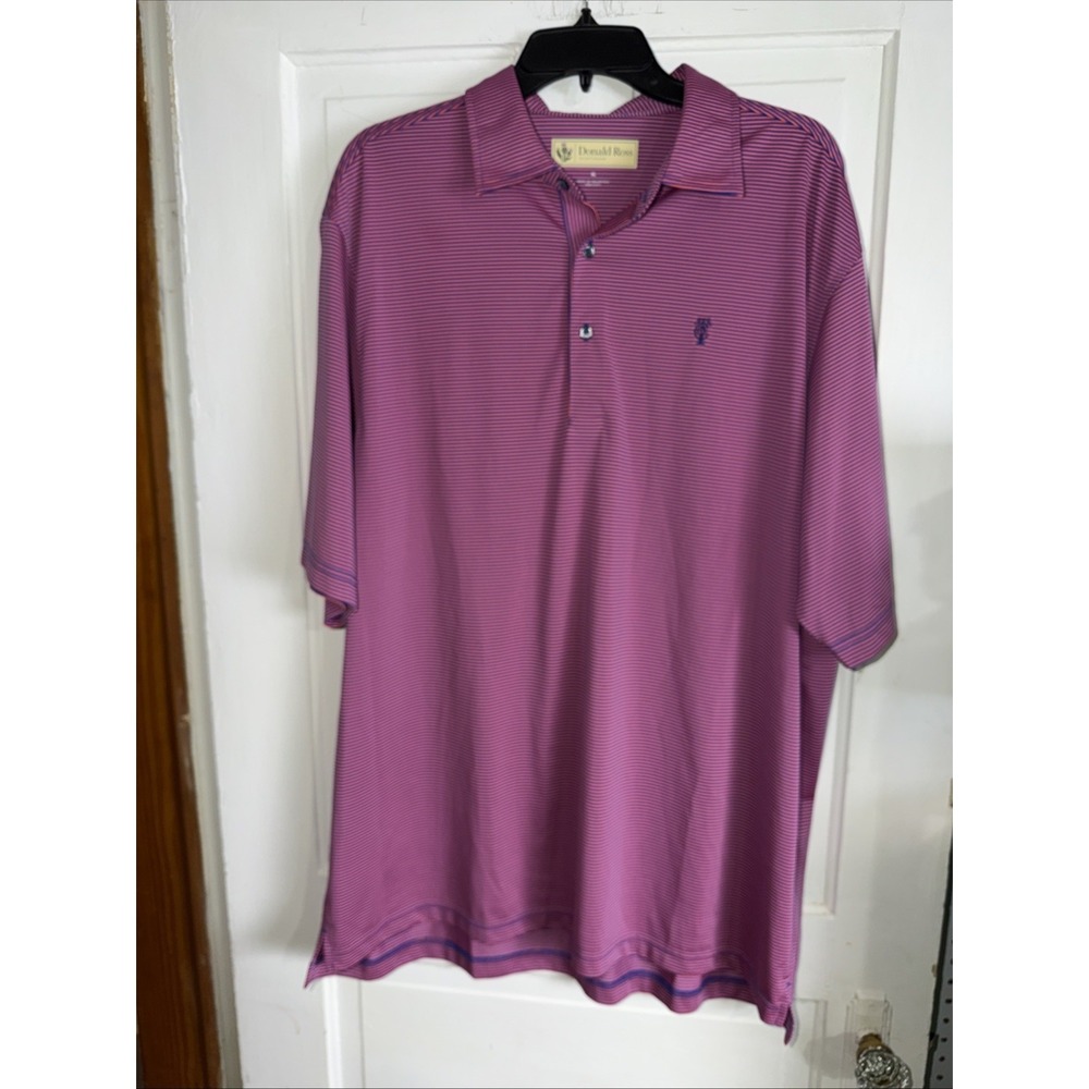 Donald Ross Golf Polo XL Men's Dark Pink & Bright Blue Striped Shirt Course Logo